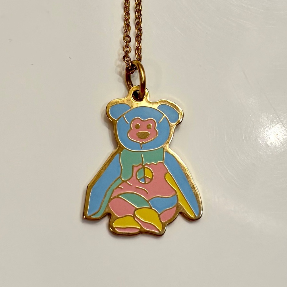 Vintage 90s Beanie Baby TY Peace the Bear Rainbow Multicolor Charm Pendant
